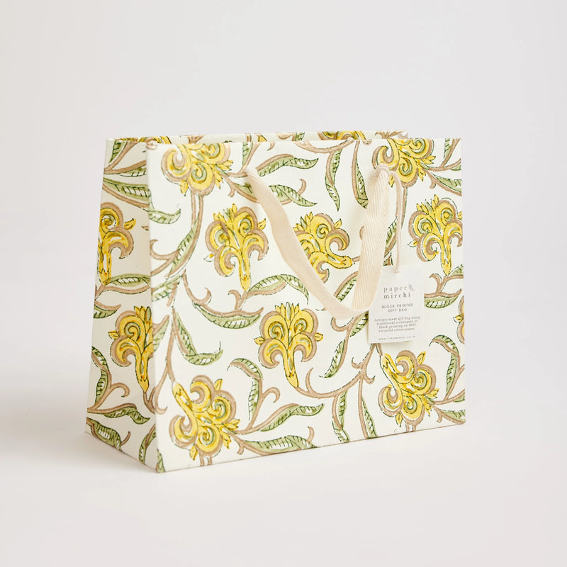 Block Print Gift Bag, Yellow Flower, Medium