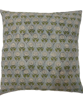 Blue and Green Flower Block Print Pillow