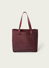 Leather raw edge wide tote bag: Chocolate