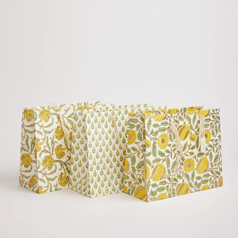 Block Print Gift Bag, Yellow Flower, Large