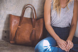 Leather Medium Tote Bag: Tan