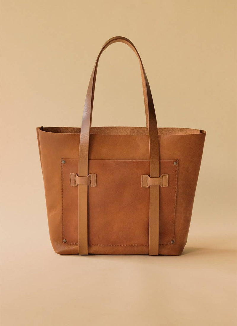 Leather Medium Tote Bag: Tan