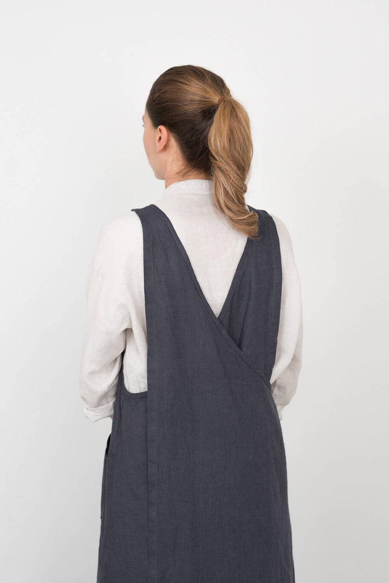 Linen Over Dress Apron, Macadam