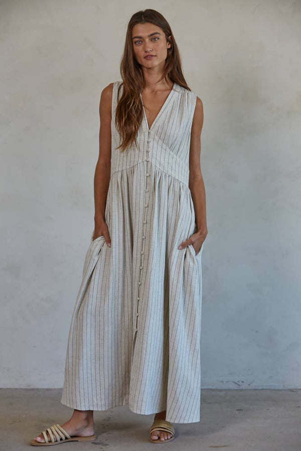 Striped Button-down Maxi Dress