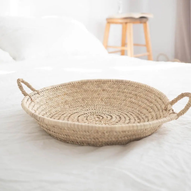 Straw Woven Low Bowl, Large