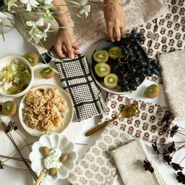 Hand Block Printed Table Cover - Crossroad Noir