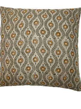 Yellow and Black Vine Block Print Linen Pillow