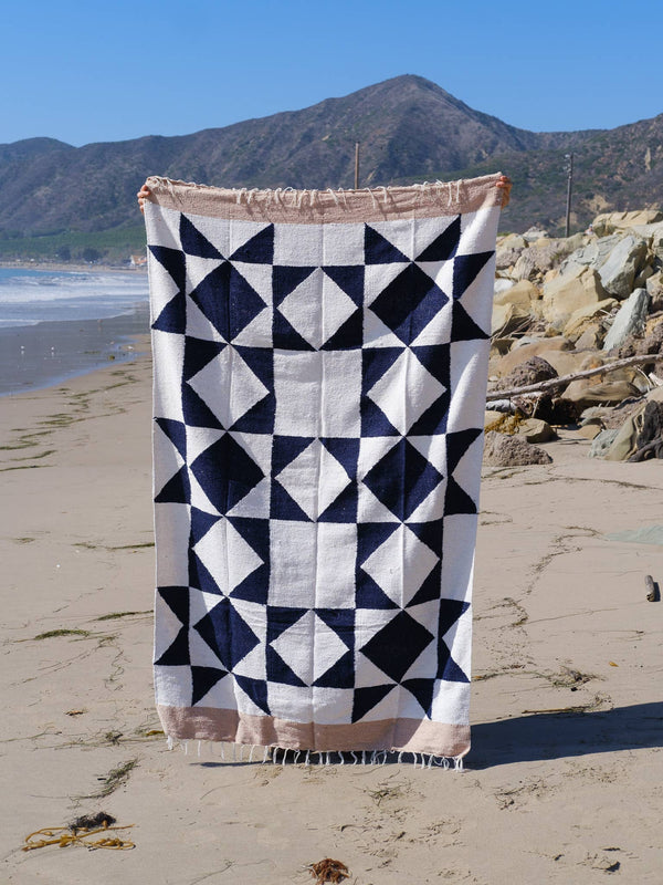 Navy & Cream Patchwork Sun Handwoven Western Throw Blanket