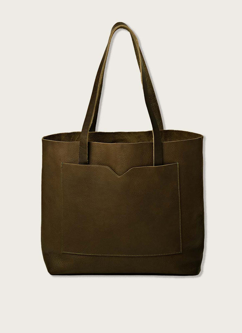 Leather raw edge wide tote bag: Chocolate