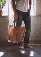 Leather Medium Tote Bag: Tan