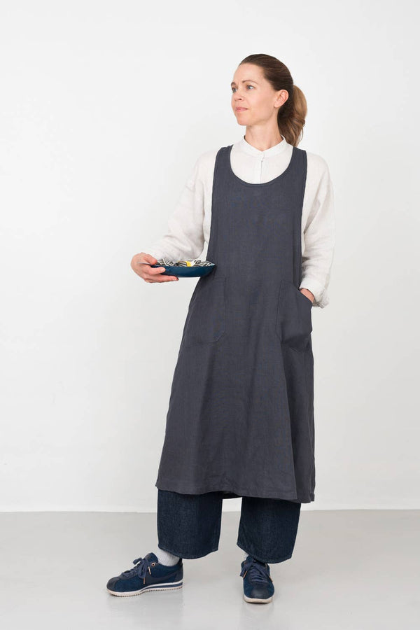 Linen Over Dress Apron, Macadam