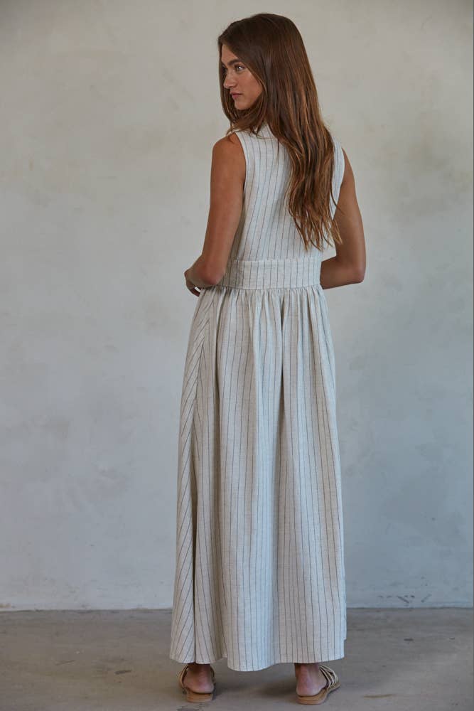 Striped Button-down Maxi Dress