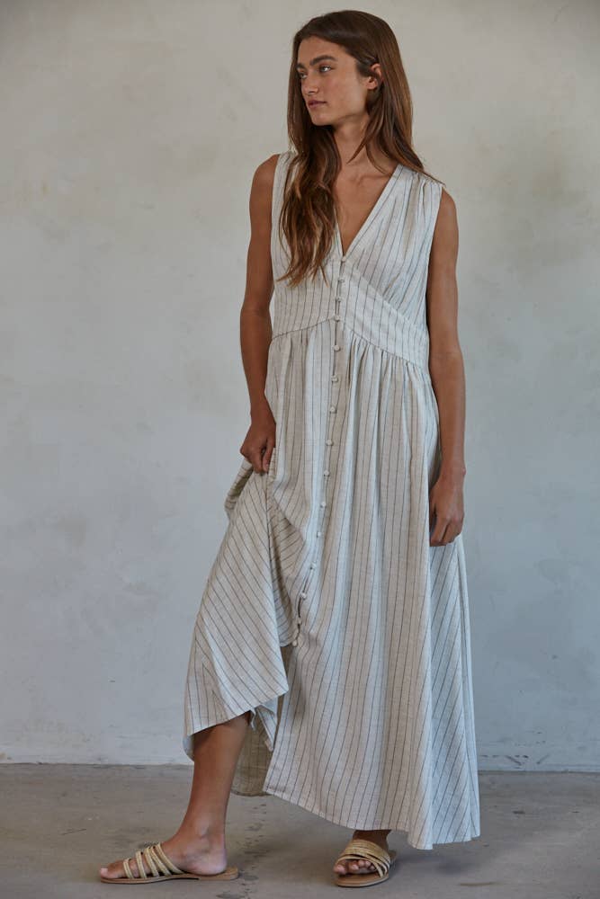 Striped Button-down Maxi Dress