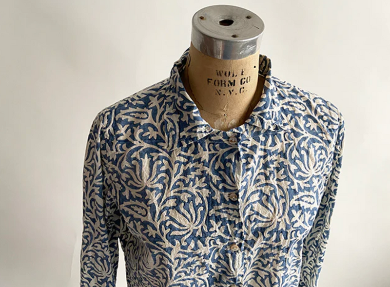 Blue Vine Block Print Button Shirt