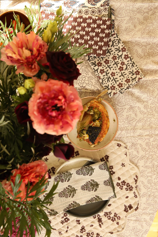 Hand Block Printed Table Cover - Marceline Ruby