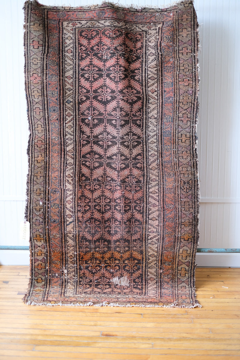 Antique Persian Runner Rug, Salmon / Brown