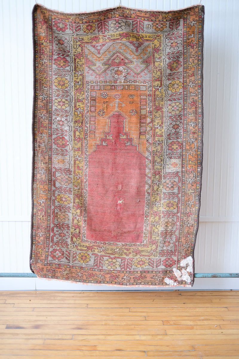 Antique Turkish Prayer Rug, Red / Persimmon