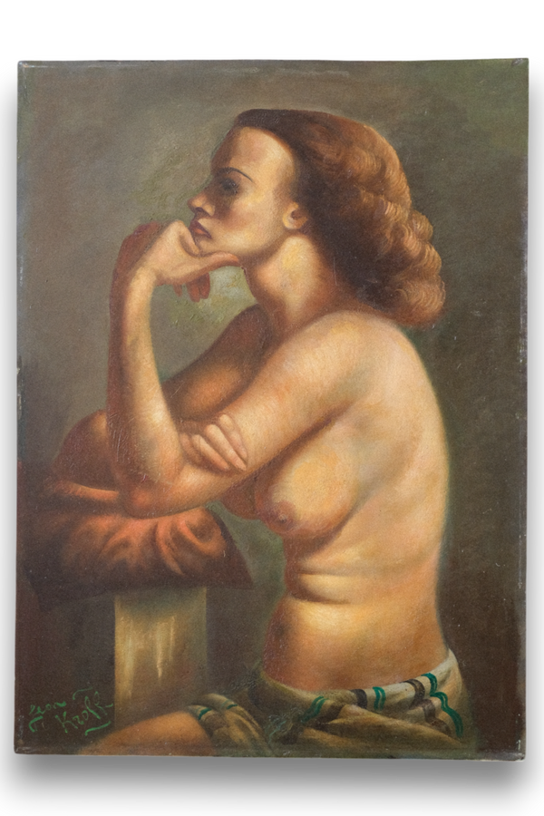 Antique Pensive Nude Oil on Canvas by Leon Kroll