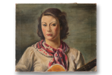 Antique Oil Portrait of Woman with Guitar by Eugene Speicher