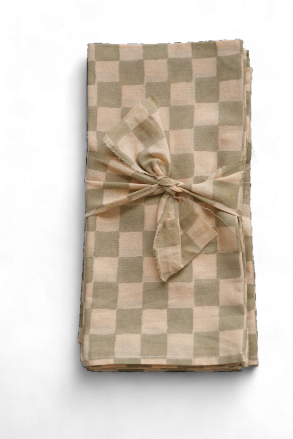 Sage and Cream Checkered Napkins, Set of 4