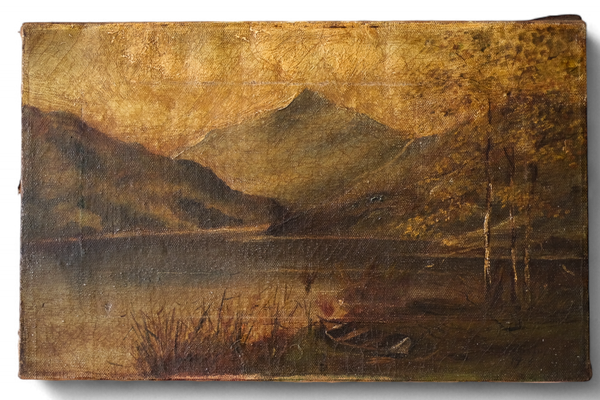 Early Mountain Landscape with Canoe, Oil on Canvas