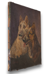 Antique European Oil on Canvas Dogs Painting