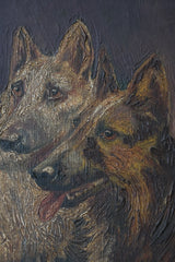 Antique European Oil on Canvas Dogs Painting