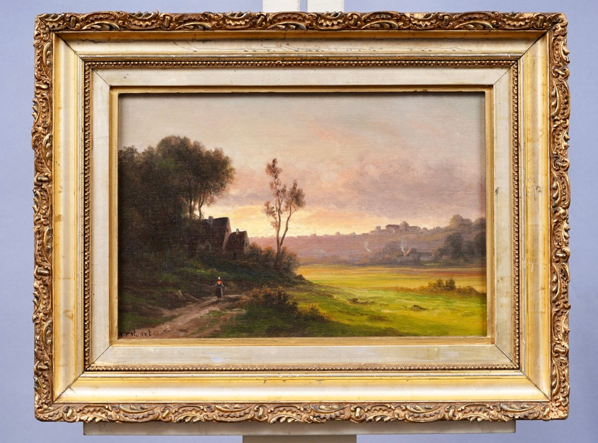 Antique 19th Century Tonalist Sunset sale Landscape Oil Painting