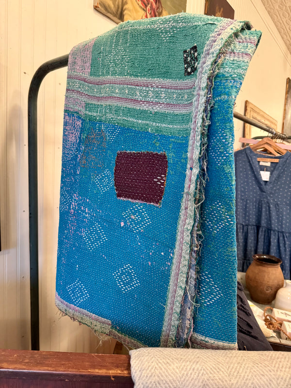 Hand stitched Indian Kantha Quilt