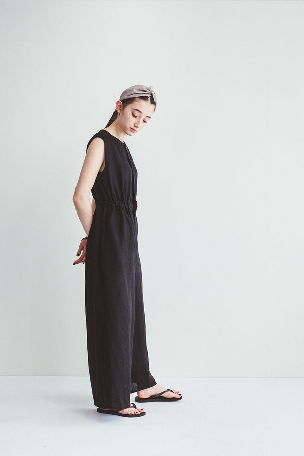 Black Linen Button Front Jumpsuit