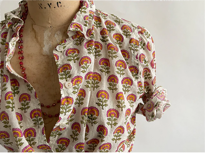 Marigold Block Print Button Down Shirt