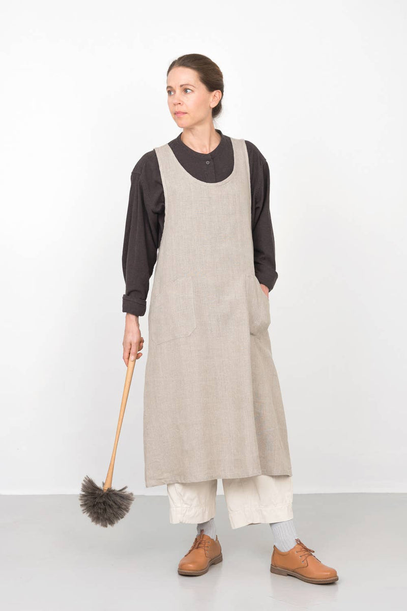 Linen Over Dress Apron, Natural