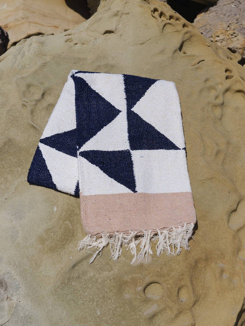 Navy & Cream Patchwork Sun Handwoven Western Throw Blanket