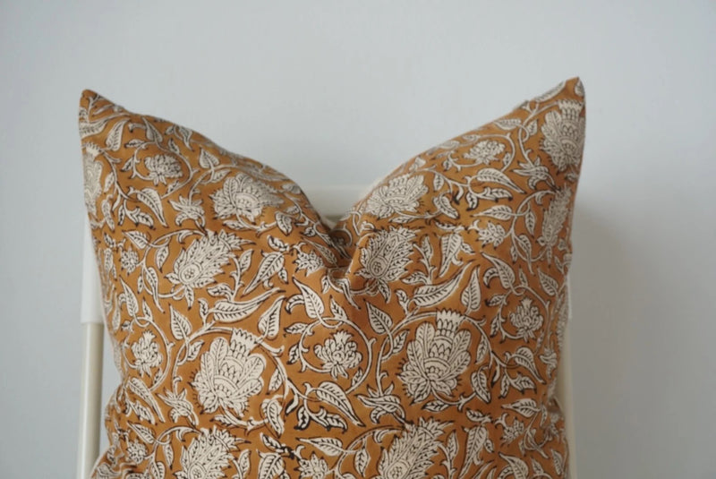 Mustard Flower Block Print Pillow