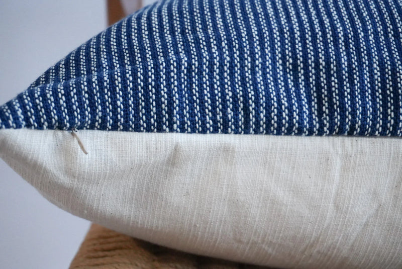 Blue and Cream Striped Handwoven Pillow