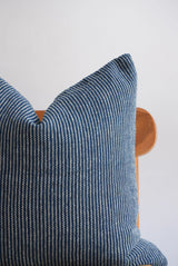 Blue and Cream Striped Handwoven Pillow