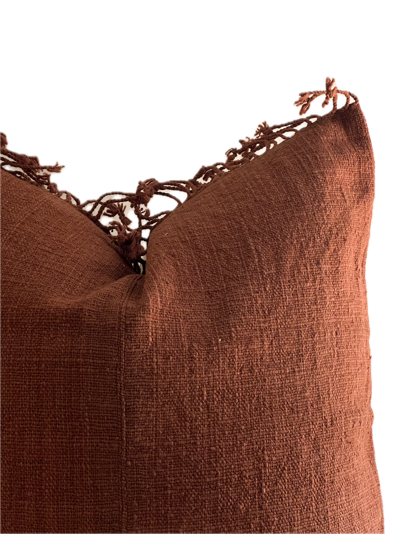 Handwoven Terracotta Fringe Pillow