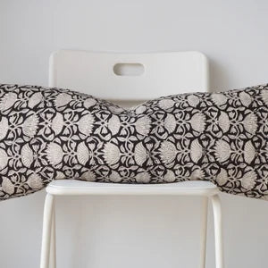 Black and Cream Floral Lumbar Pillow